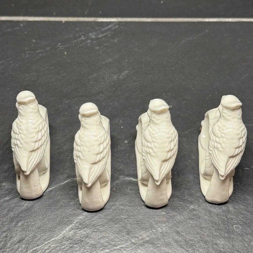 Ardalt Bone China Bird Napkin Rings Set of 4 White Porcelain‎ Taiwan 3616